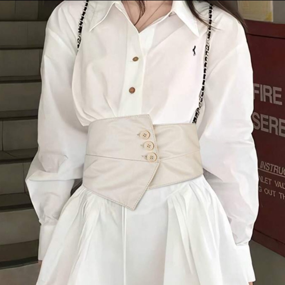 Vegan Leather Wide Corset Assymetrical Belt in White